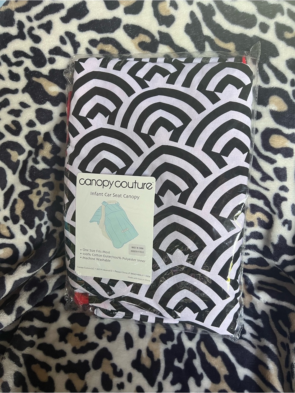 Canopy Couture Infant Car Seat Canopy - Black,Red & White Geometric (New)